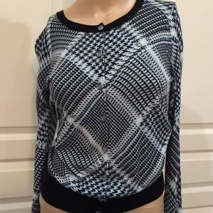 New York & Company Light Blue/Black/White Cardigan